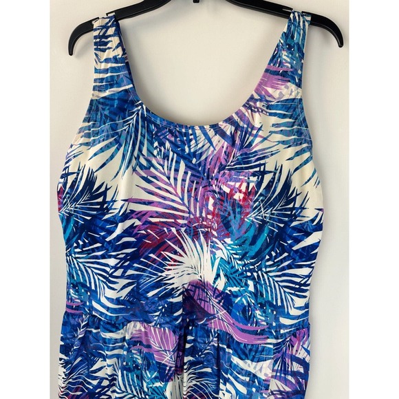 Swimsuits For All Side-Slit Swim Dress Multi Color Leaves Women's Plus Size 22 - Picture 4 of 9